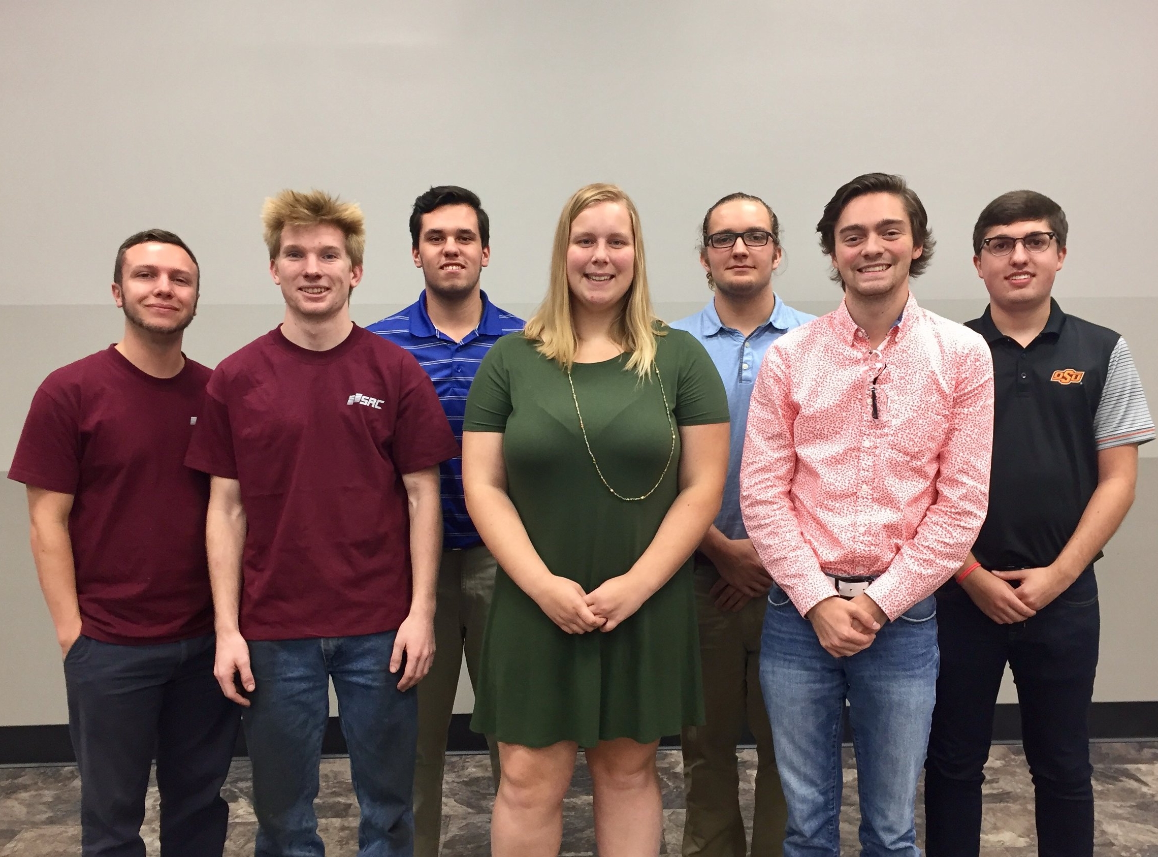 Springfield Remanufacturing Corp.'s Heavy Duty Interns presented their summer projects to their superiors on August 4, 2017. Back row: Colton Chastain (Human Resources), Peyton Stauffer (Accounting), Westin Easley (Engineering), Logan Kunkel (Supply Chain). Front row: Bailey Fletcher (Engineering), Katlyn Maas (Engineering), Tommy Giovanni (Accounting). 