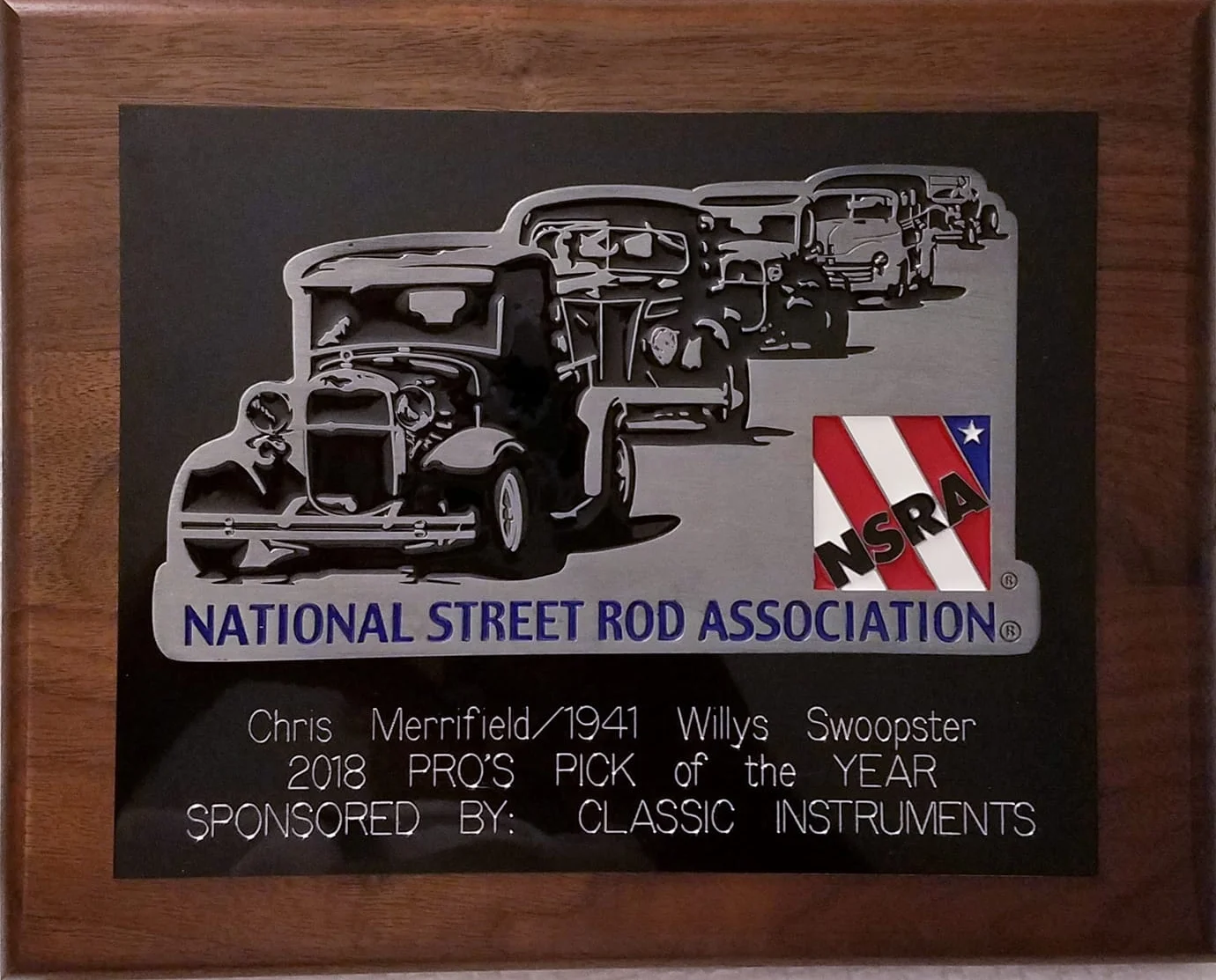 In addition to the NSRA 2018 Pro’s Pick of the Year Awarad, Merrifield’s 1941 Willys Swoopster has previously received recognition by ESPN2, Goodguys, DUBS and more.