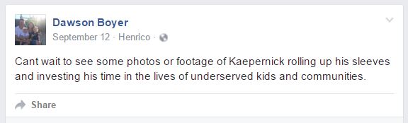 Screenshot from Dawson's Facebook of his public status. 