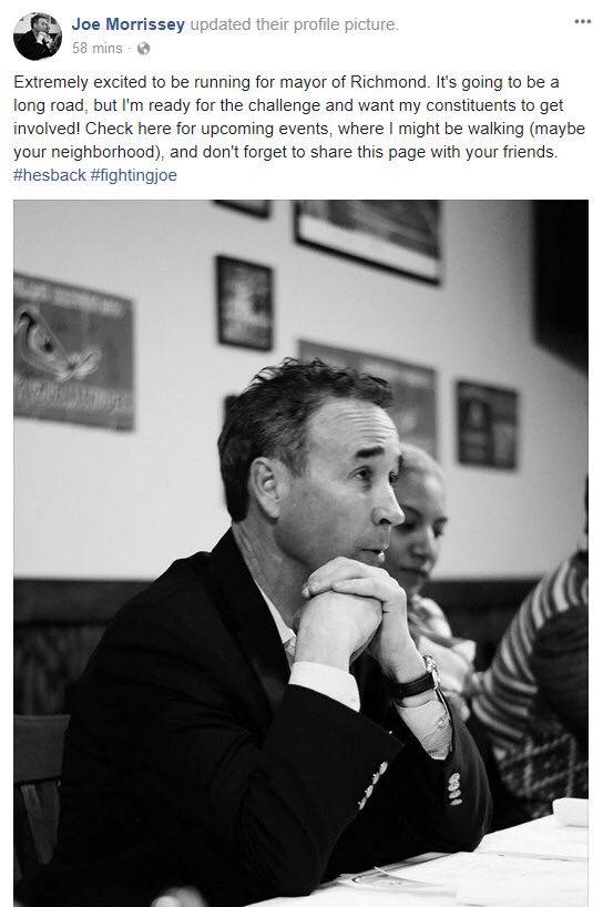 Screenshot from his campaign website showing the updated photo with caption announcement. 