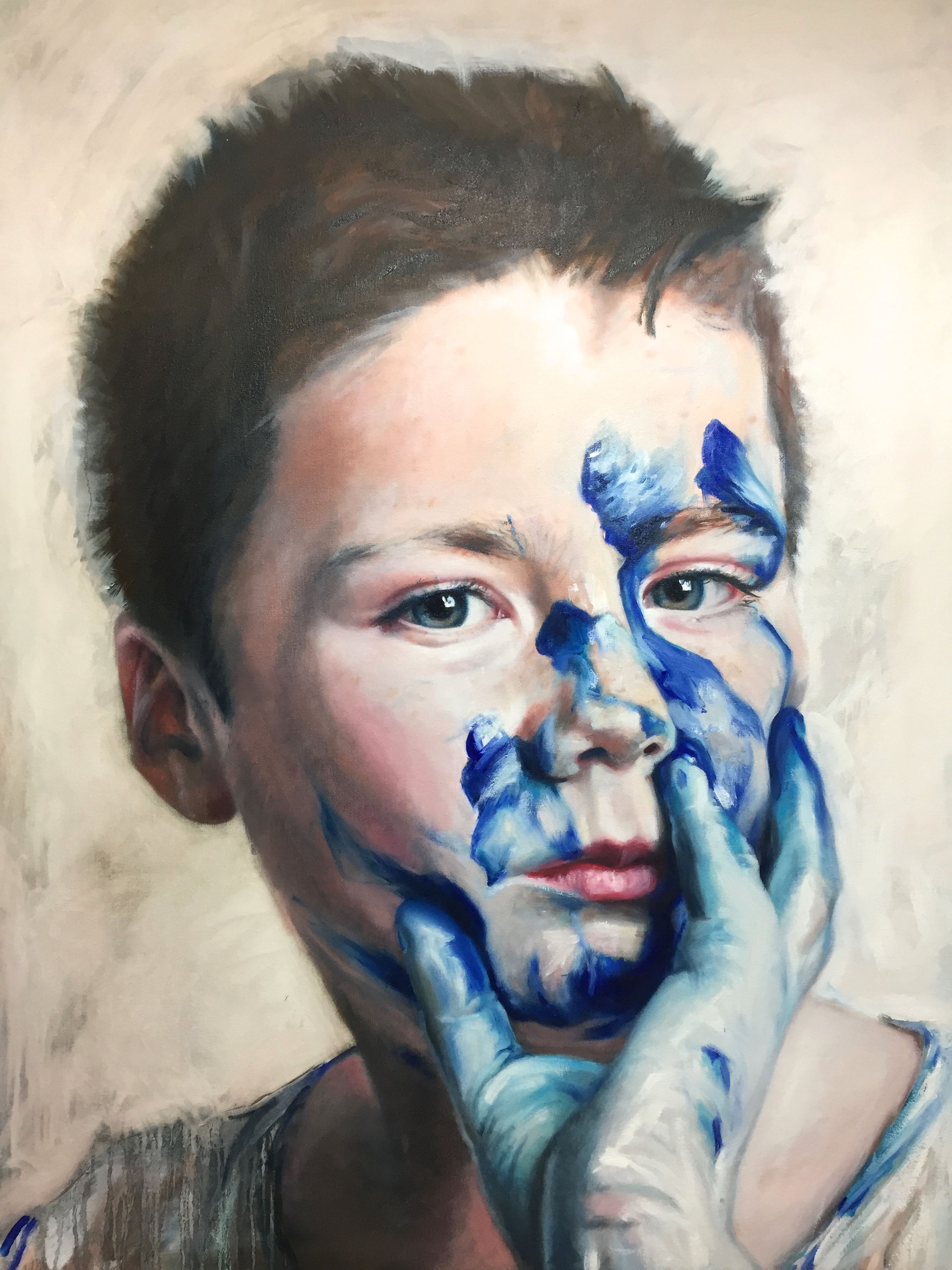 Chelsea Blue Paint Play, Oliver commission, 90x120cm, Oil on Canvas (SOLD)