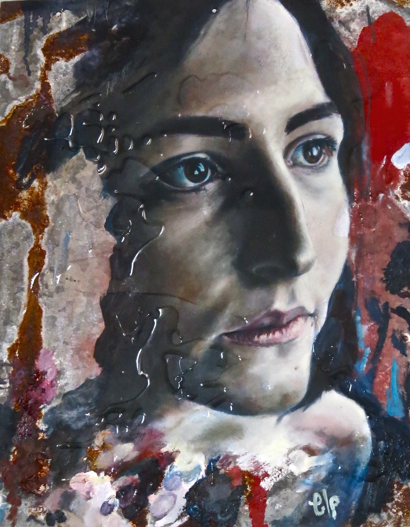 Girl head study on found tin in Oil and Resin (SOLD)