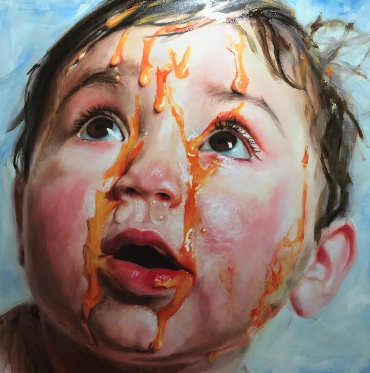 Seb, Orange Paint-Play. Oil on Canvas. 80x80xm (SOLD)