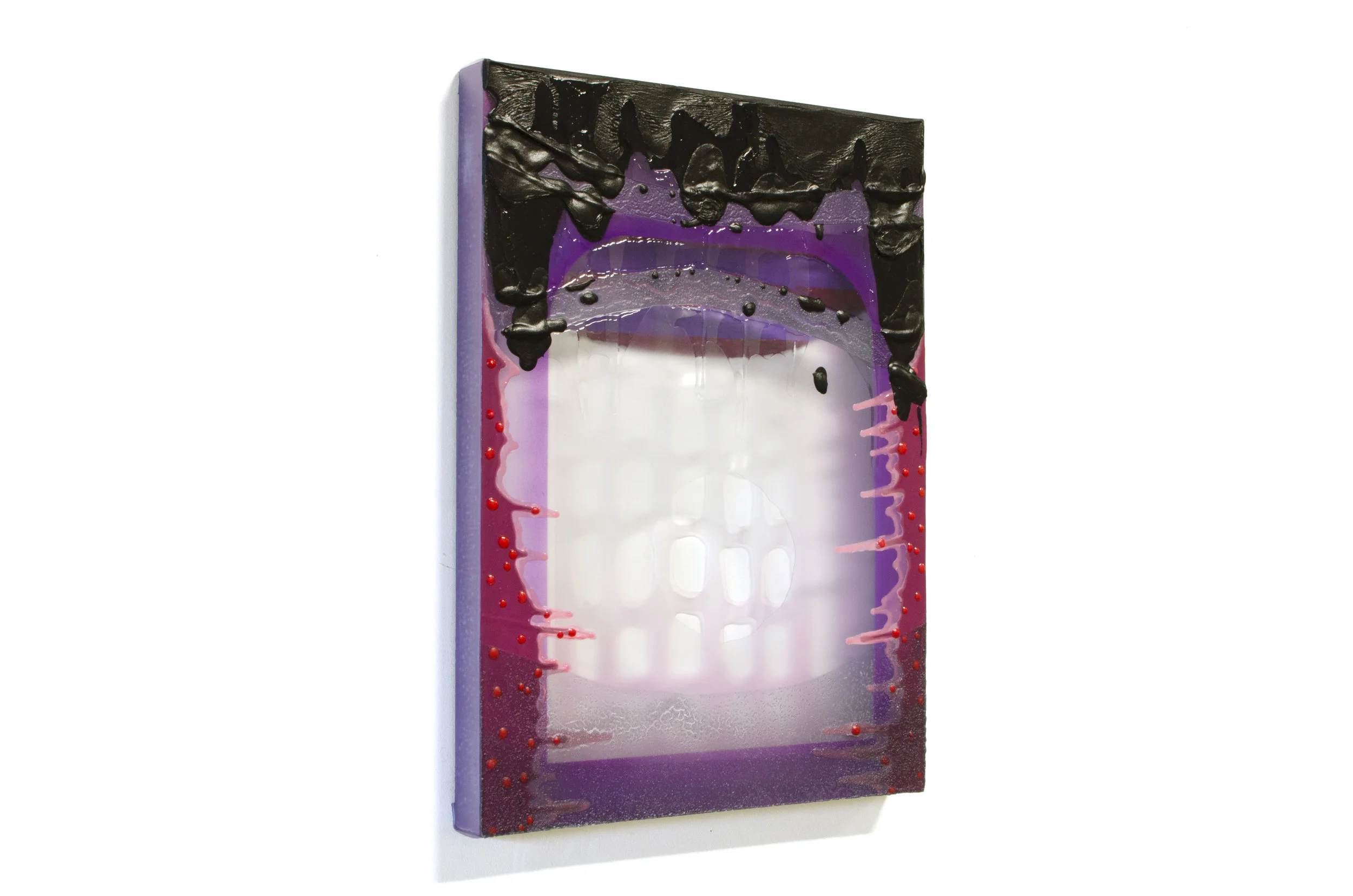 Elise Thompson I Know You Know, 2018 Acrylic and glass beads on watercolor paper and clear vinyl 20 x 15 in.
