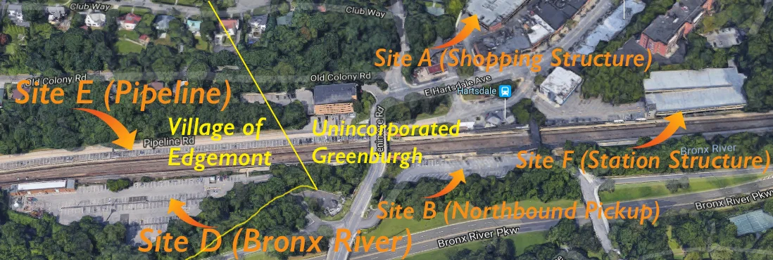 HPPD parking sites, and the proposed Village of Edgemont border with unincorporated Greenburgh.