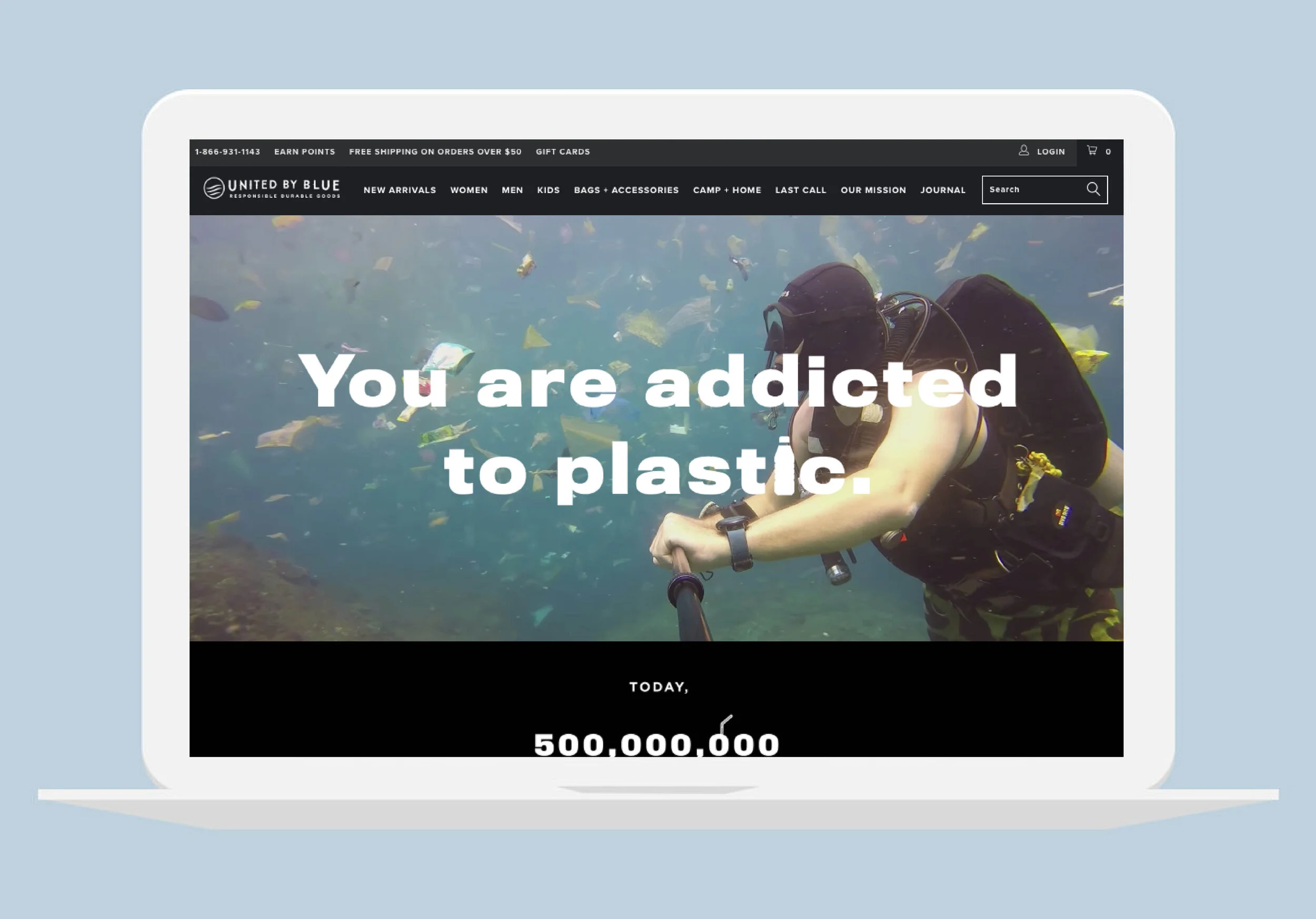 We Quit is a campaign launched on World Oceans Day 2019 to bring to light the amount of plastic we use as a society, and a pledge by United By Blue to quit single-use plastics from their manufacturing stream. Components include: landing page, website takeover, Instagram takeover, and signage takeovers at Outdoor Retailer in Colorado and various trade shows across the globe. Completed as a graphic designer at United By Blue