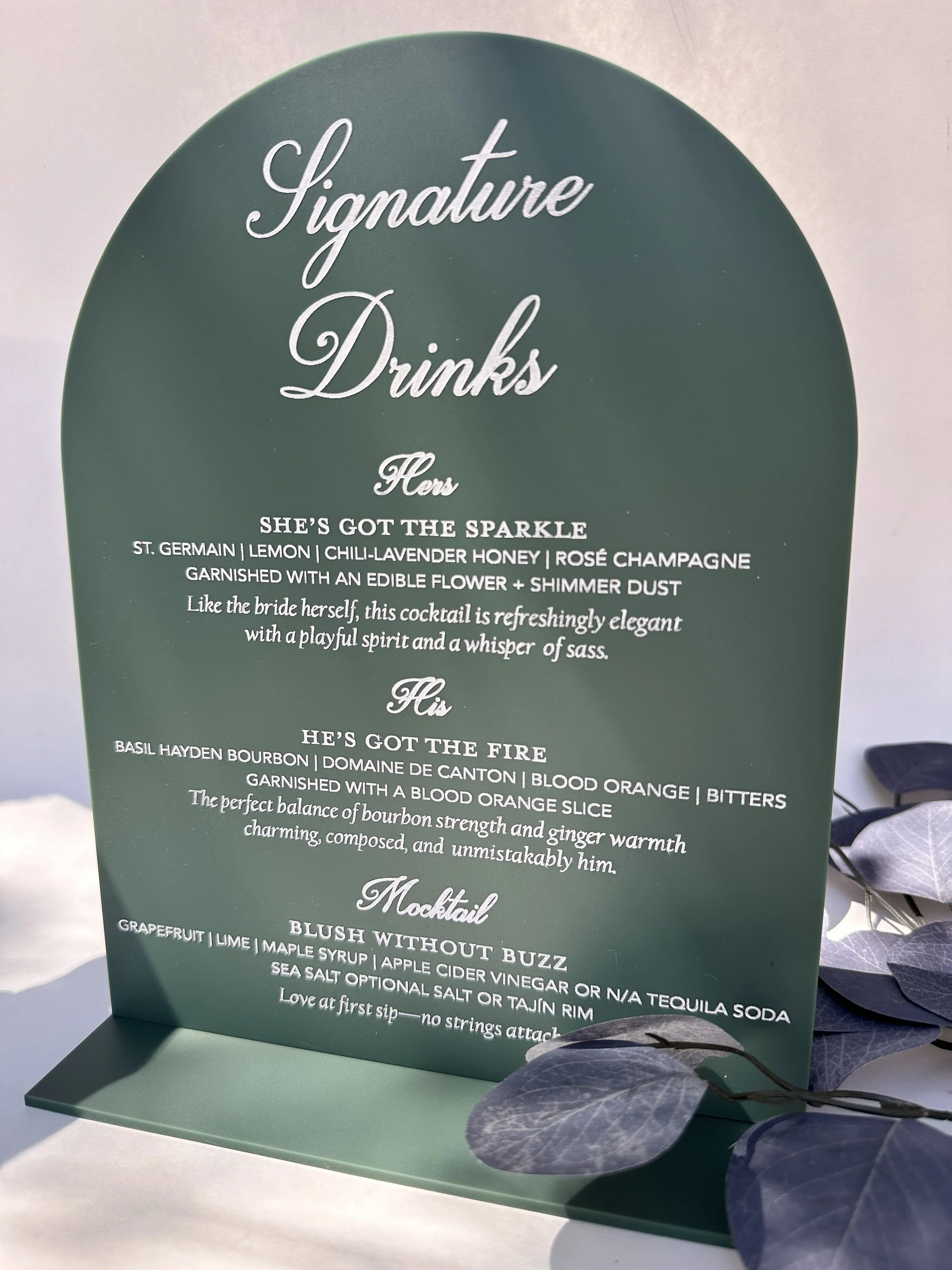 Dark Sage Green Signature Drink Acrylic Sign