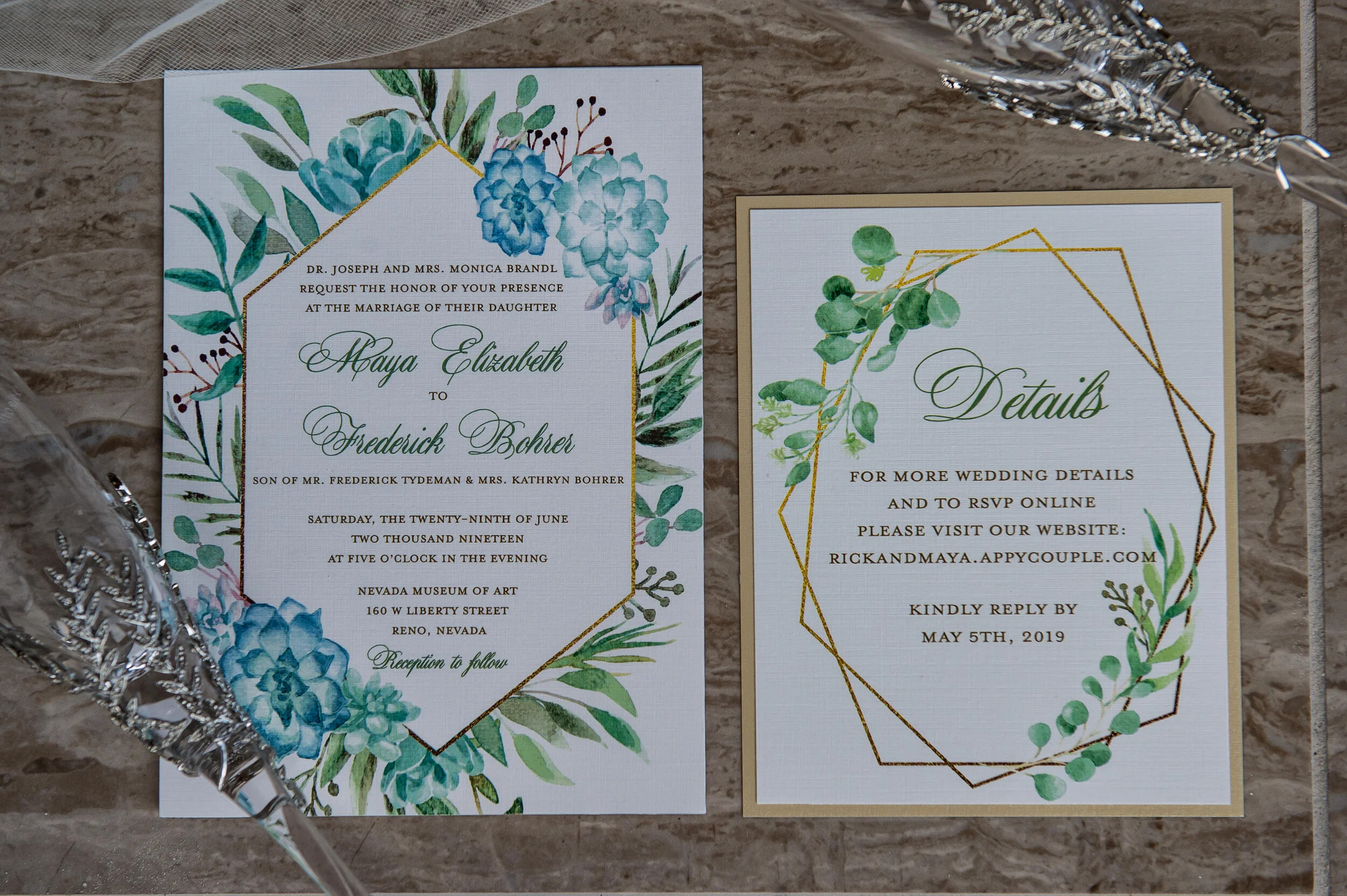 Watercolor Succulent Wedding invitation