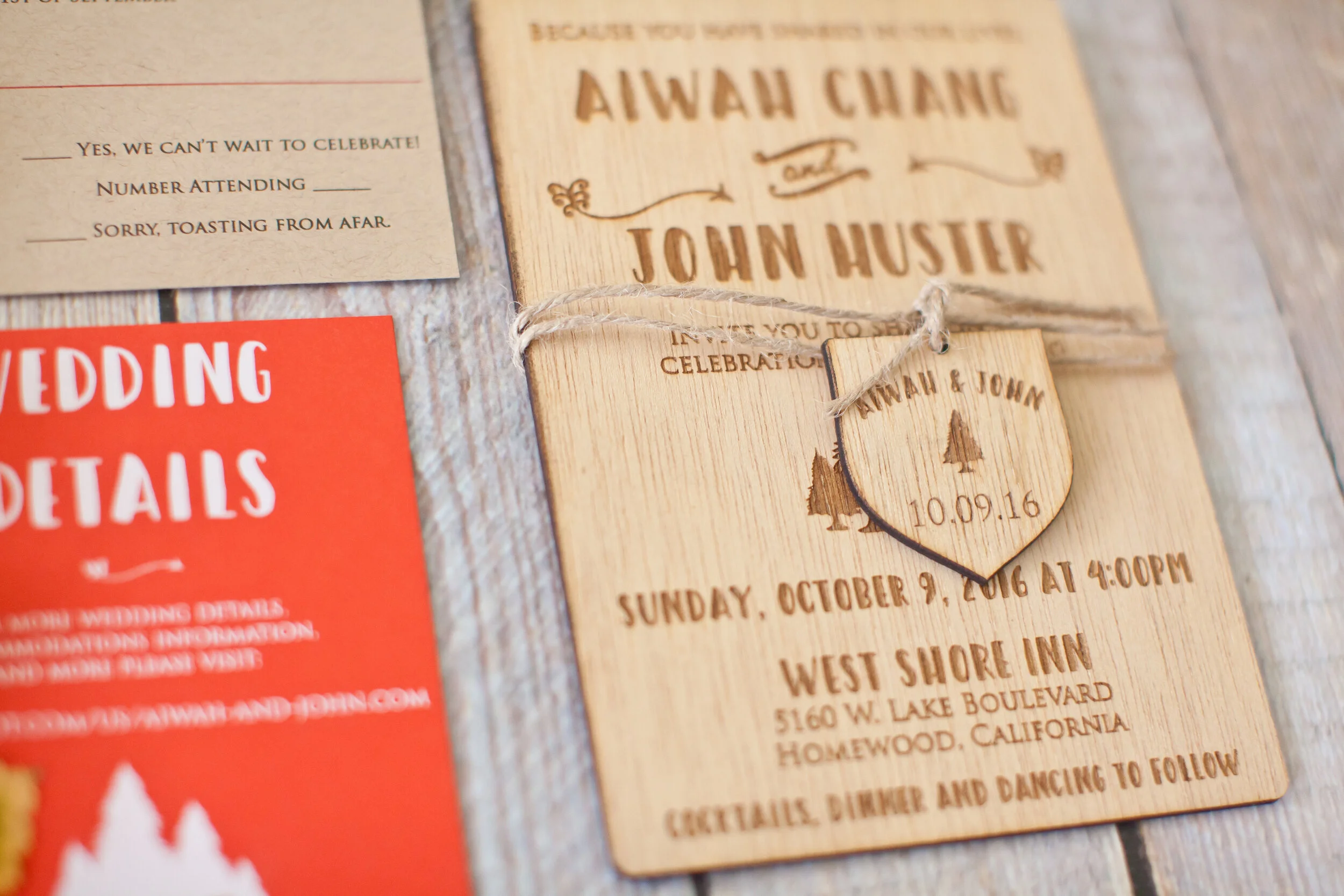 Wood Etched Wedding Invitation Suite 