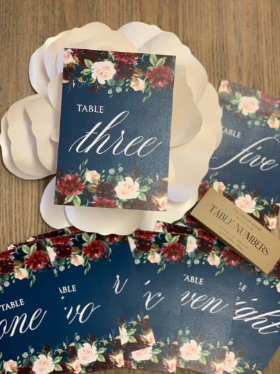 Navy Floral Table Numbers - pre-designed — The Stylish Scribe