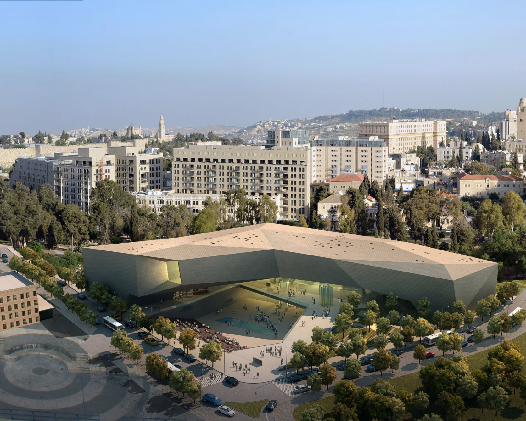 An artist’s rendering of the new center of the Museum of Tolerance that will be built in Jerusalem. Credit: Simon Wiesenthal Center