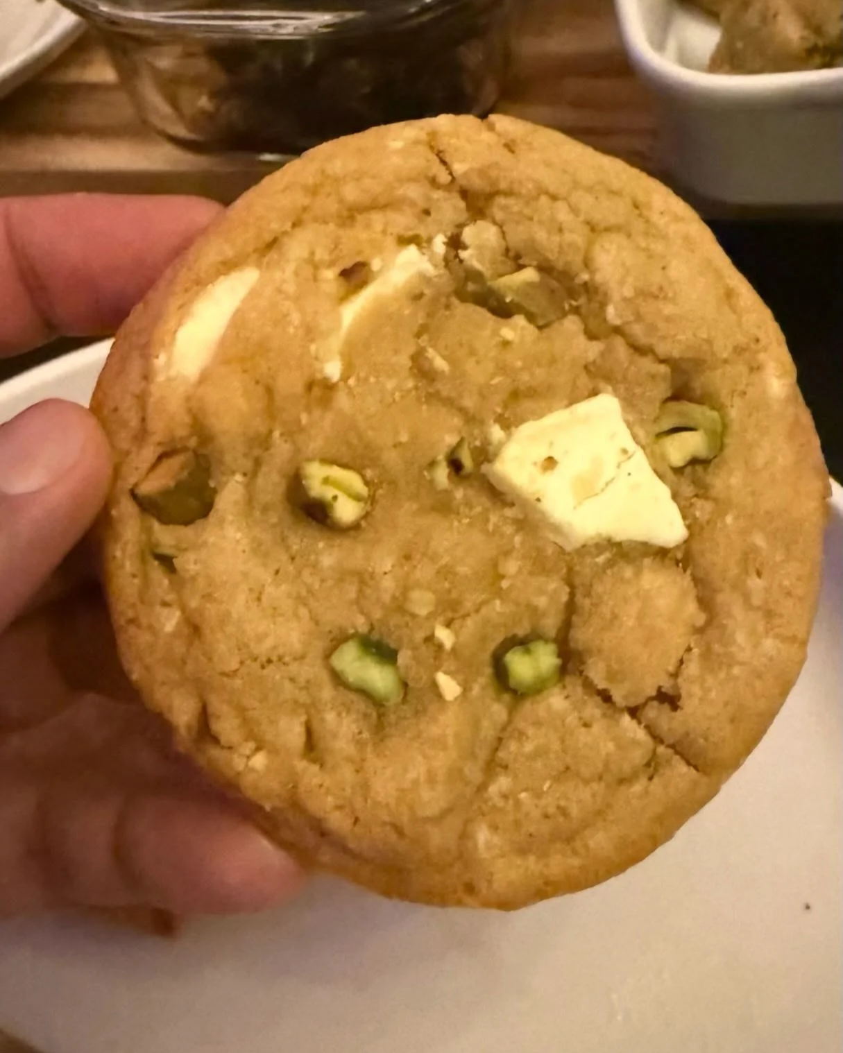 lemony pistachio white chocolate chip cookies