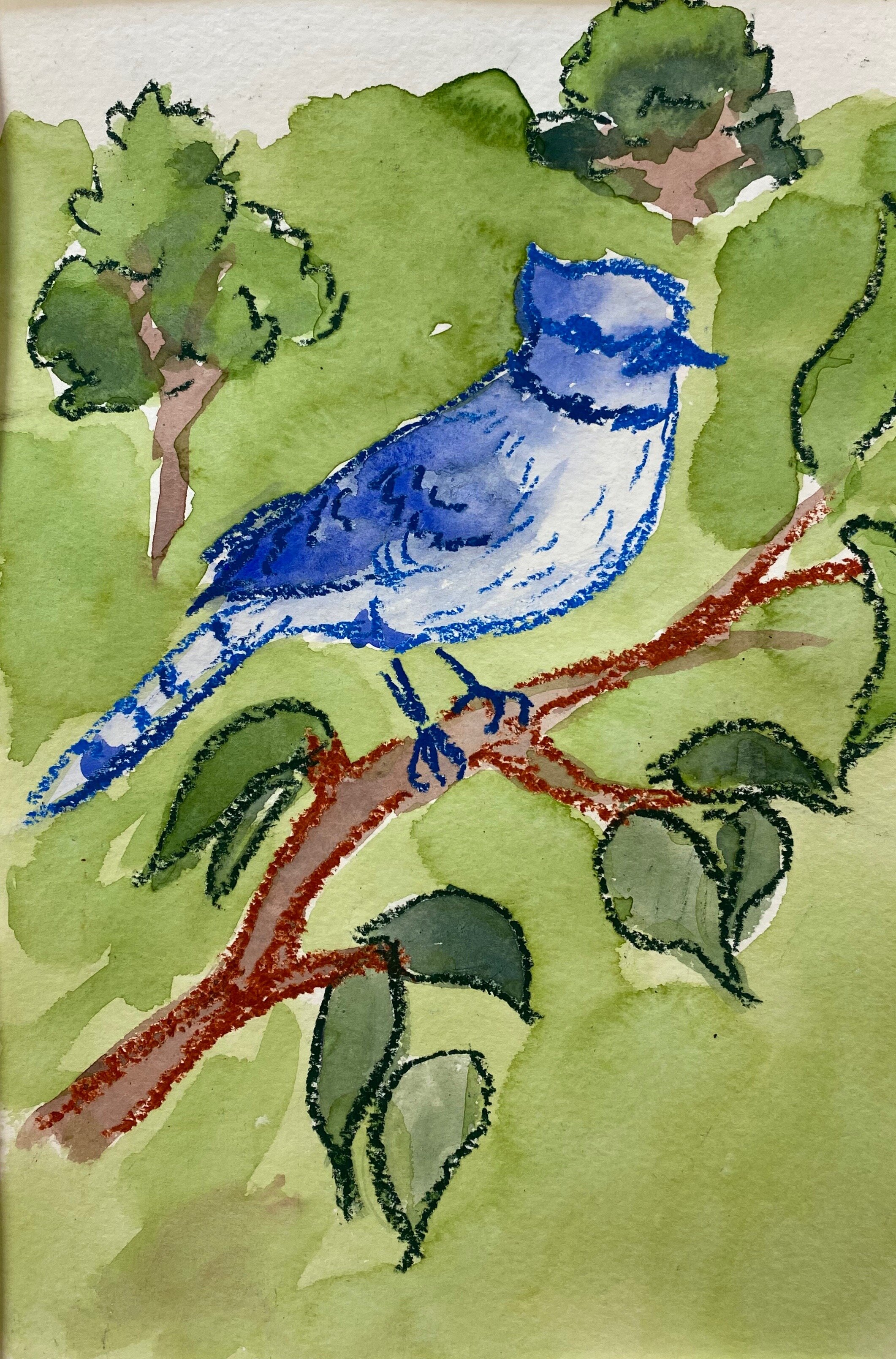 Watercolor &amp; Oil Pastel Resist of Bird
