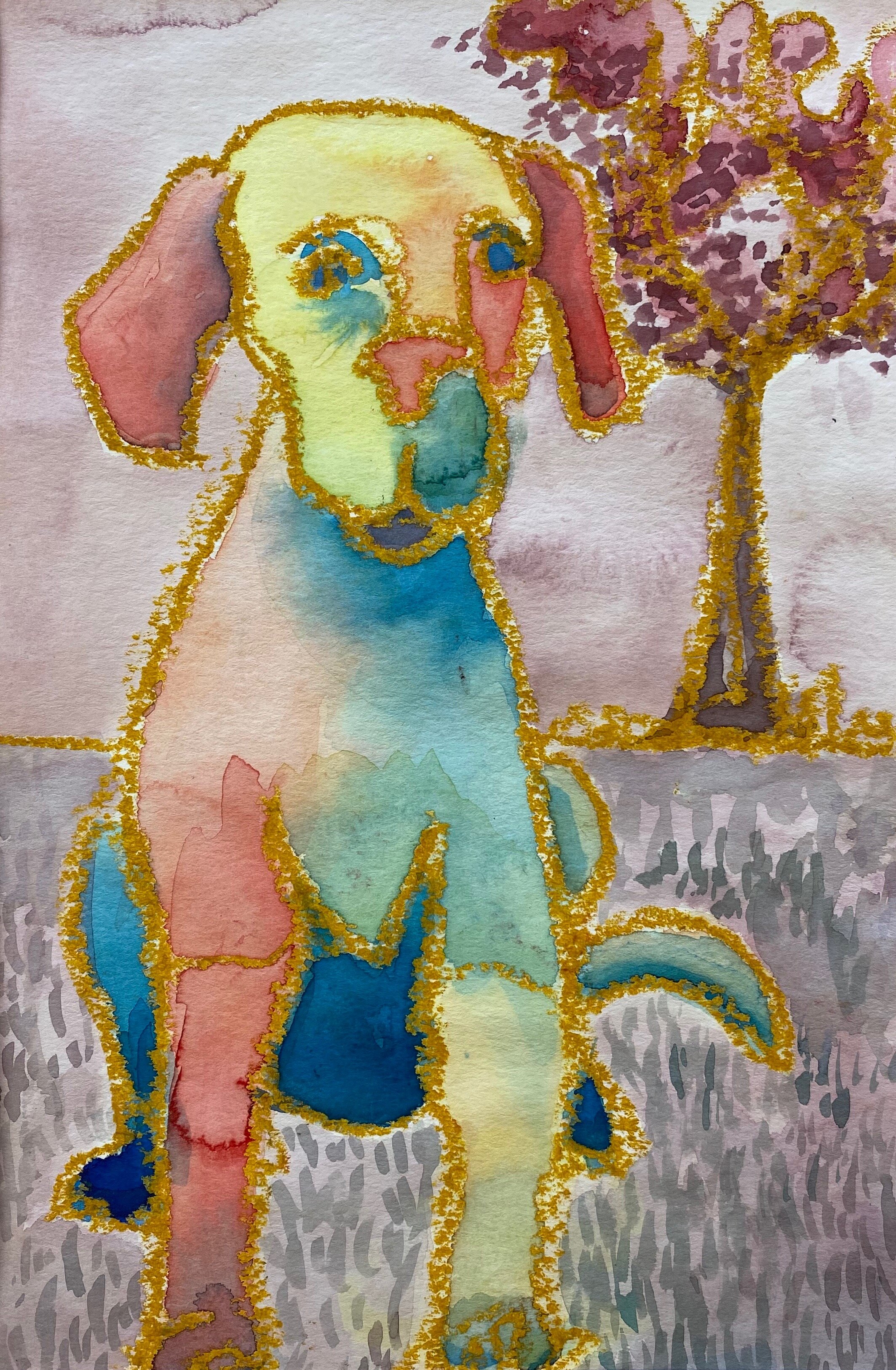Watercolor  &amp; Oil Pastel Resist of Dog