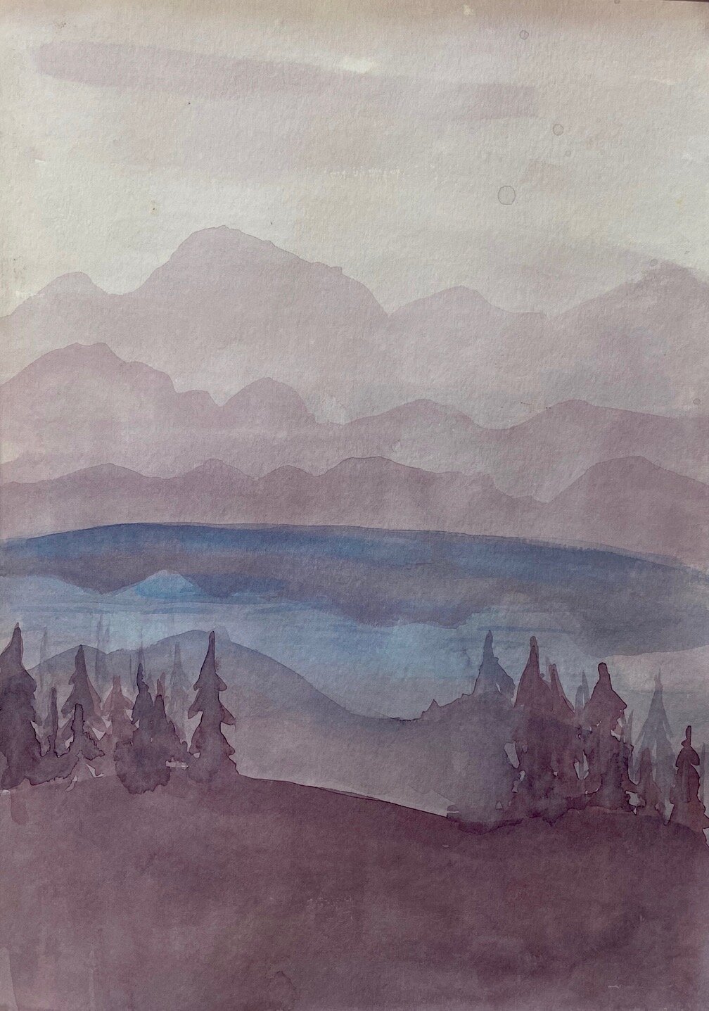 Purple Mountain Range in Watercolor