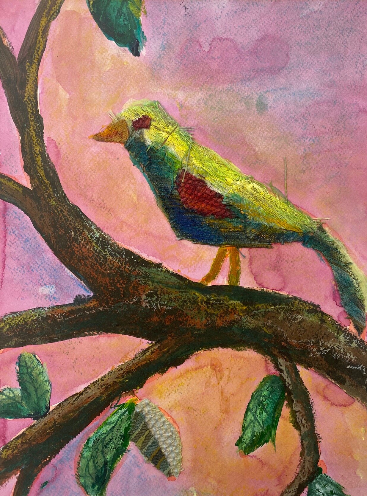 Mixed Media Bird on Branch