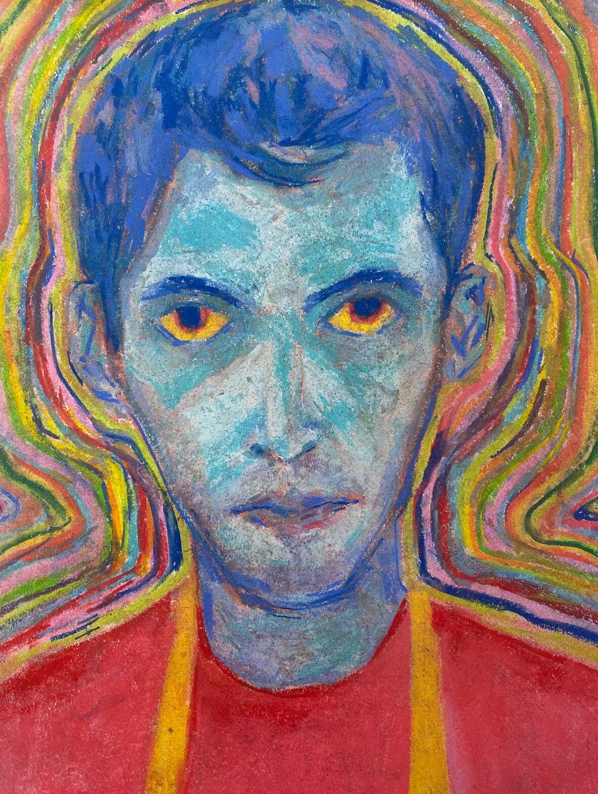 Blue Man Portrait in Soft Pastels