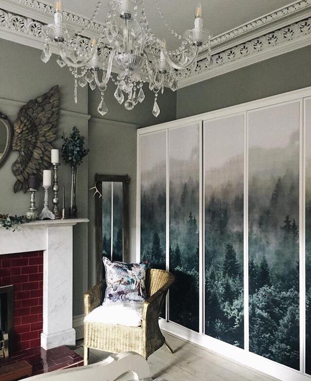 When I saw this I could believe it was an Ikea hack- Fiona from Around the Houses used curtain panels fitted to MDF and fixed them to her existing panelled doors to achieve this look. It looks totally bespoke and luxurious.