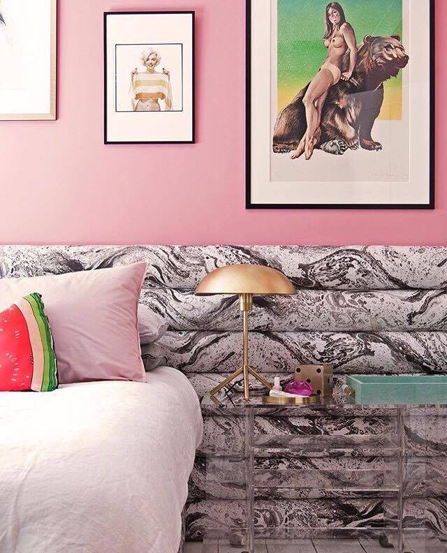 This shot looks super stylish of Bianca's bedroom and yet again she did it herself. She used local Earthed Fabrics by William Clark to make this amazing full-length headboard. Again she uses a small selection of colours to create the look and ensure the headboard is the stand out feature in the shot. You can find lots more shots of the room and how she did it over on her blog