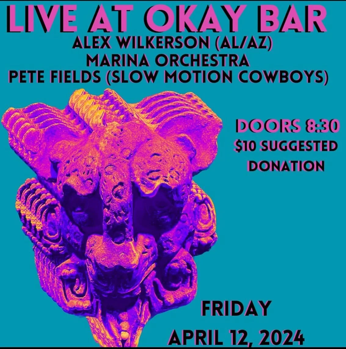 Join us on the sandy shores of @okaybarnola with friends @wilktheartist and @slowmocowboys , thats April 12 my sweeties #marinaorchestra #beachrock #neworleans