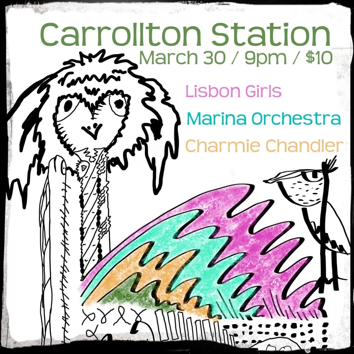 Very super excited to be back at @carrollton_station with some new friends and old friends. Opening up the night is @charmie_chandler, @marinaorchestra in the middle and the fab @lisbon.girls shutting it down.