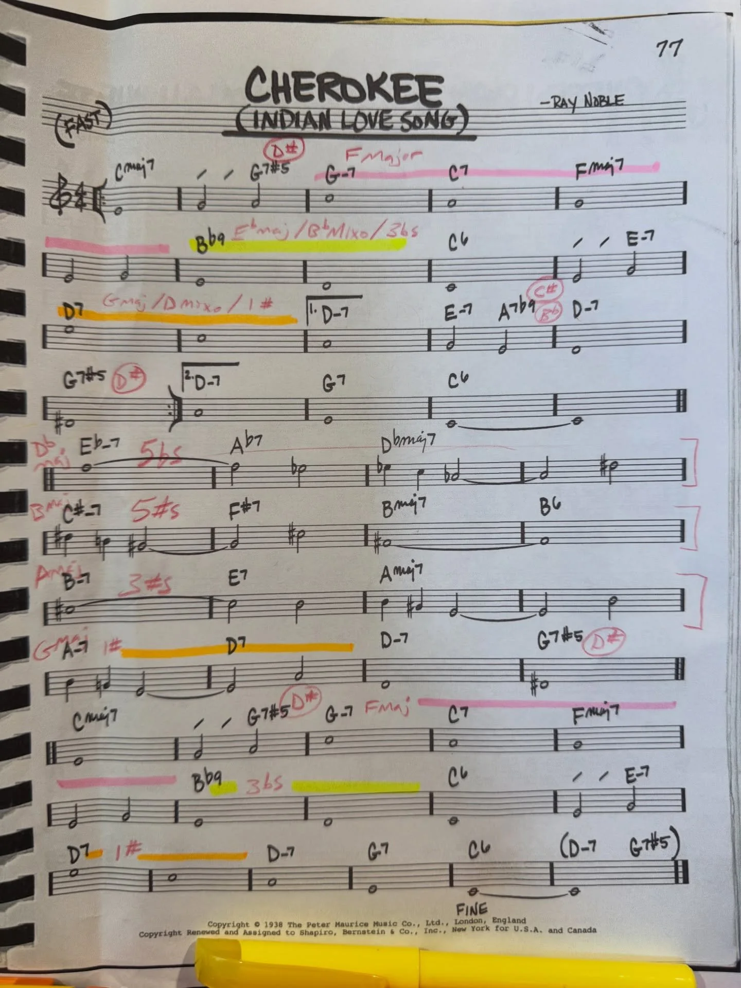 Here&rsquo;s a harmonic analysis of Cherokee that a trumpet student and I worked out recently. The more you can understand what you&rsquo;re playing, the better intention becomes expression. 🎼 What song are you working on right now? 
.
A quick summa