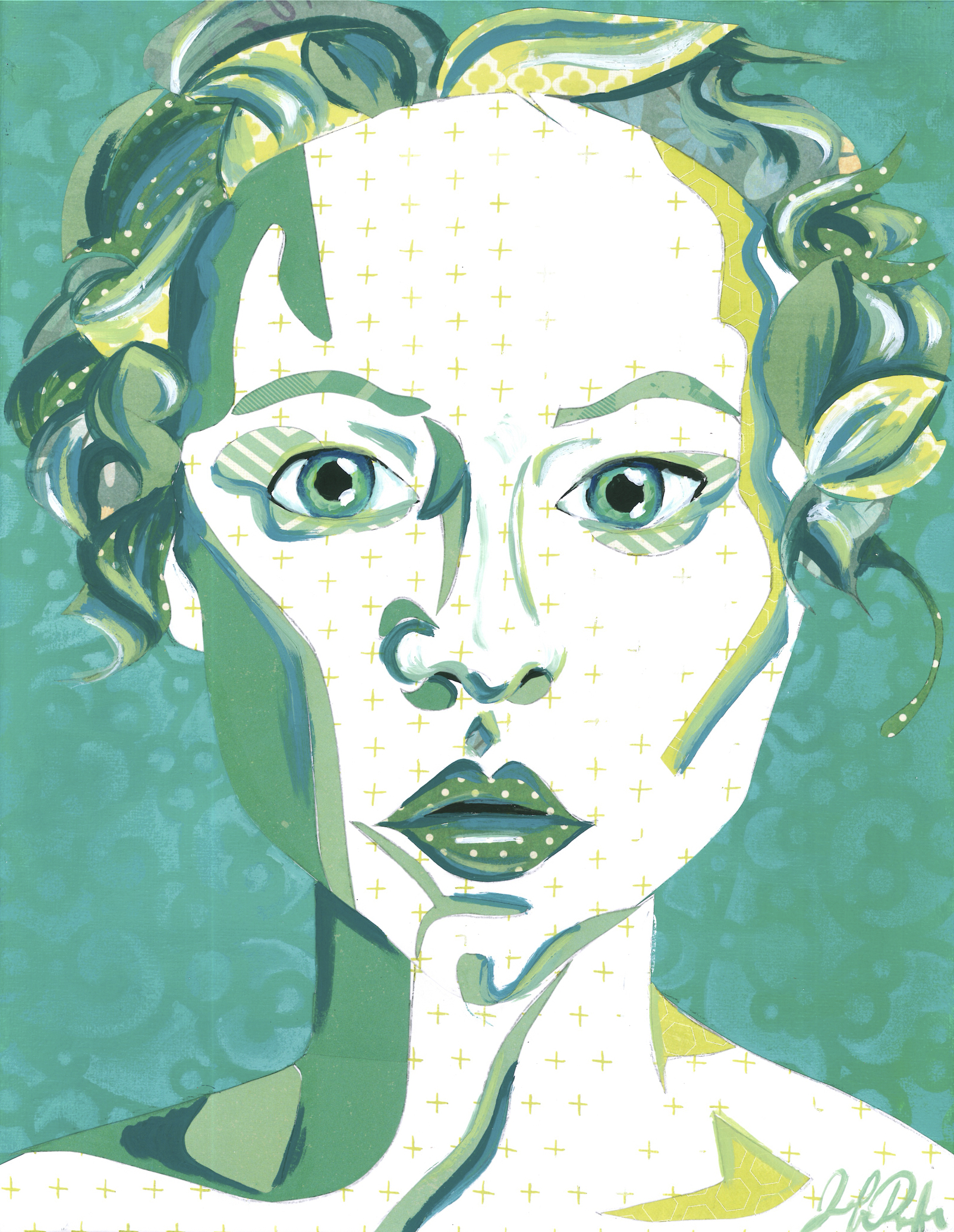 Green with EnvyPaint and paper collage11"x14"$85