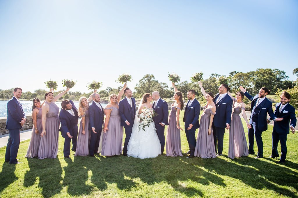 Bridal party in lavender gowns at Glen Island Harbour Club