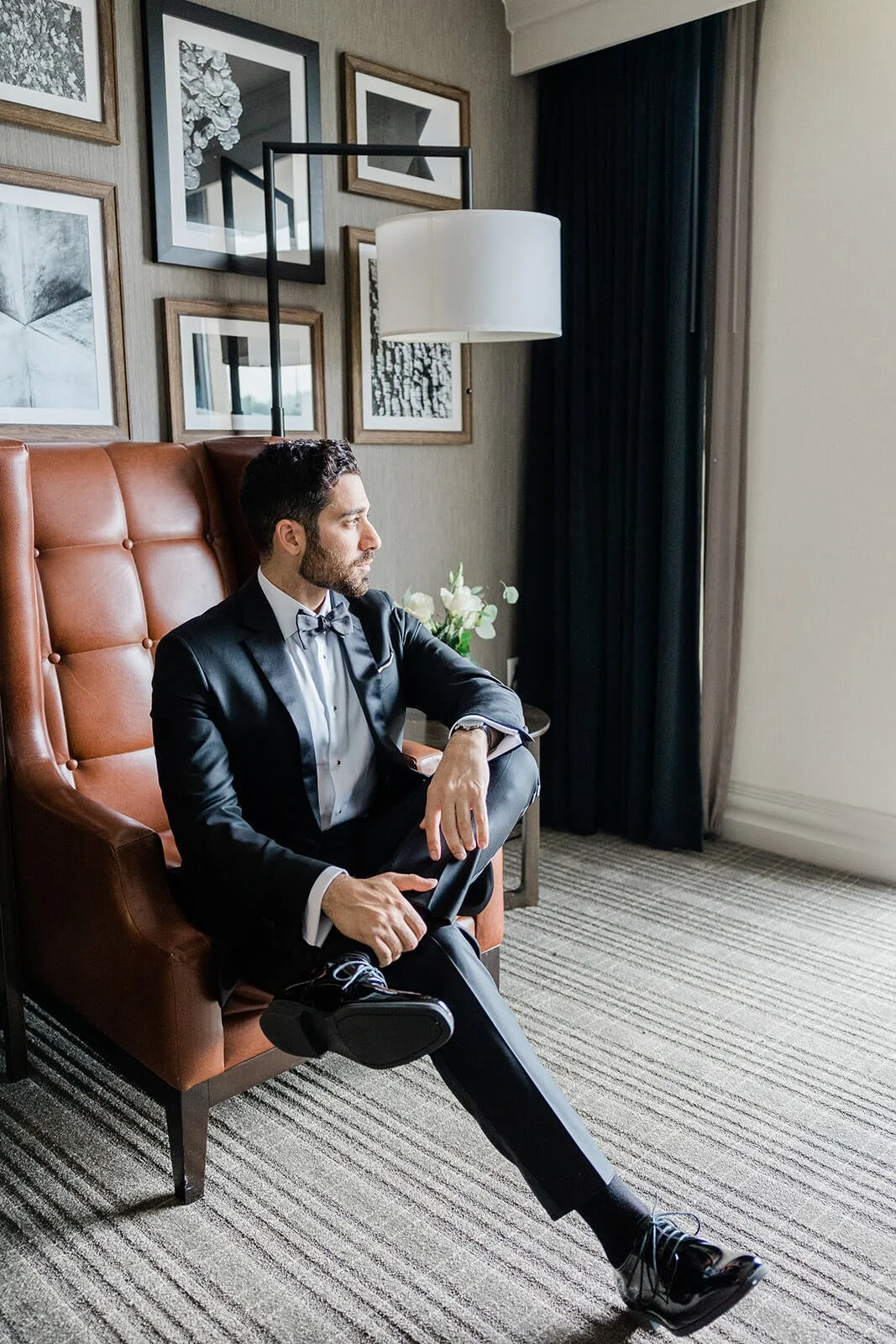 Groom getting ready for his wedding at Tappan Hill Mansion