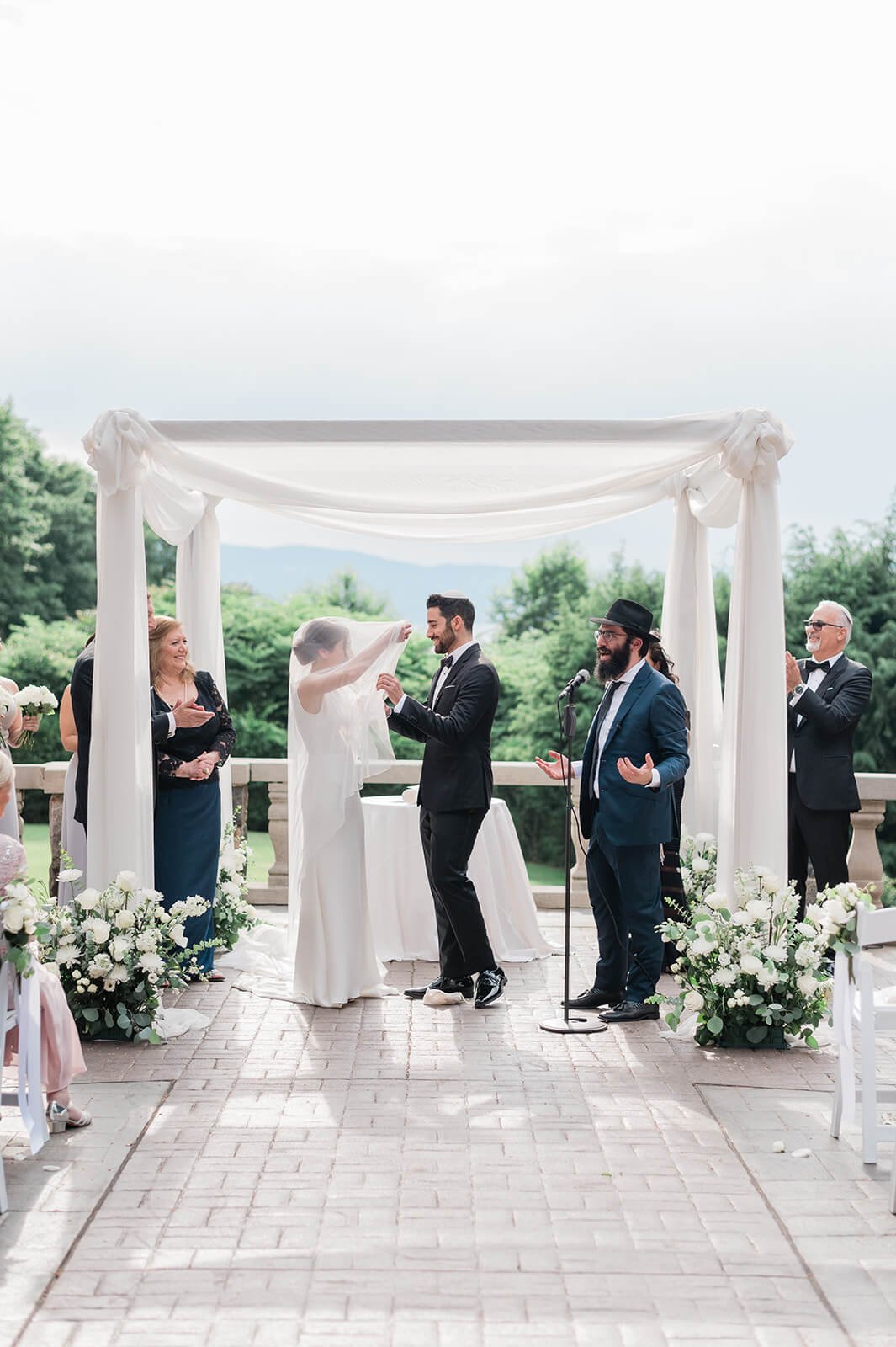 Wedding ceremony on the terrace at Tappan Hill Mansion