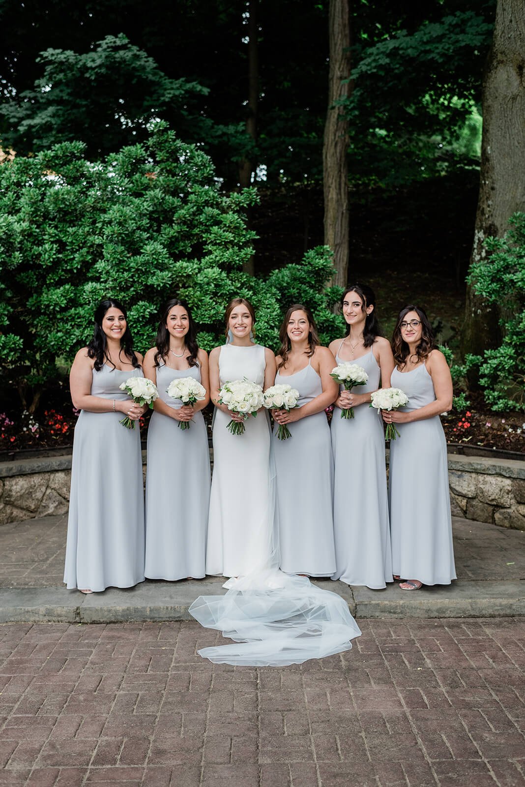 Dusty blue bridesmaids dresses for a wedding in Tarrytown New York
