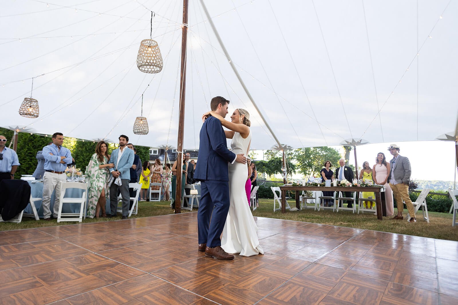 Bride and groom first dance at their tented reception in New York
