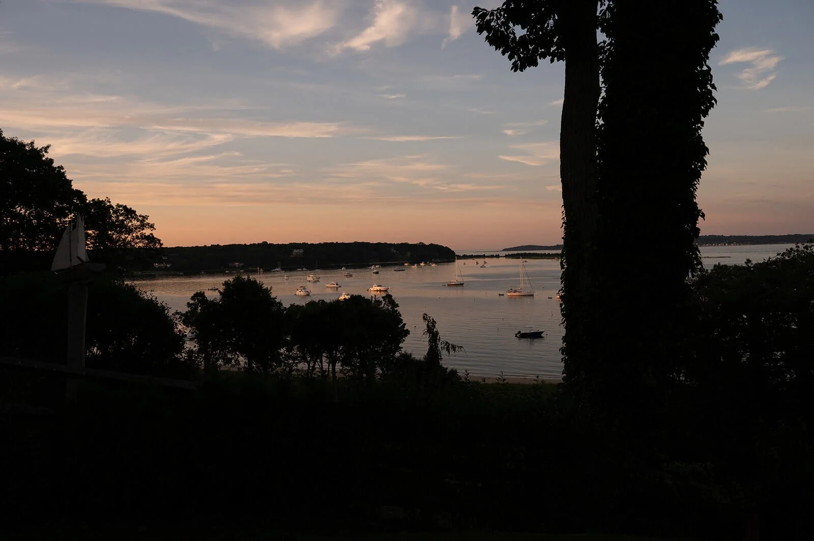 Sunset bride and groom portraits, Long Island, overlooking Huntington Bay