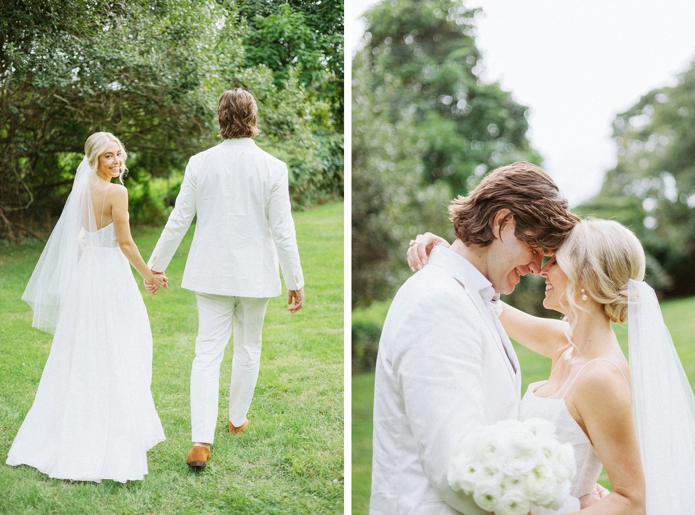 Bridal portraits at a backyard wedding in Montauk