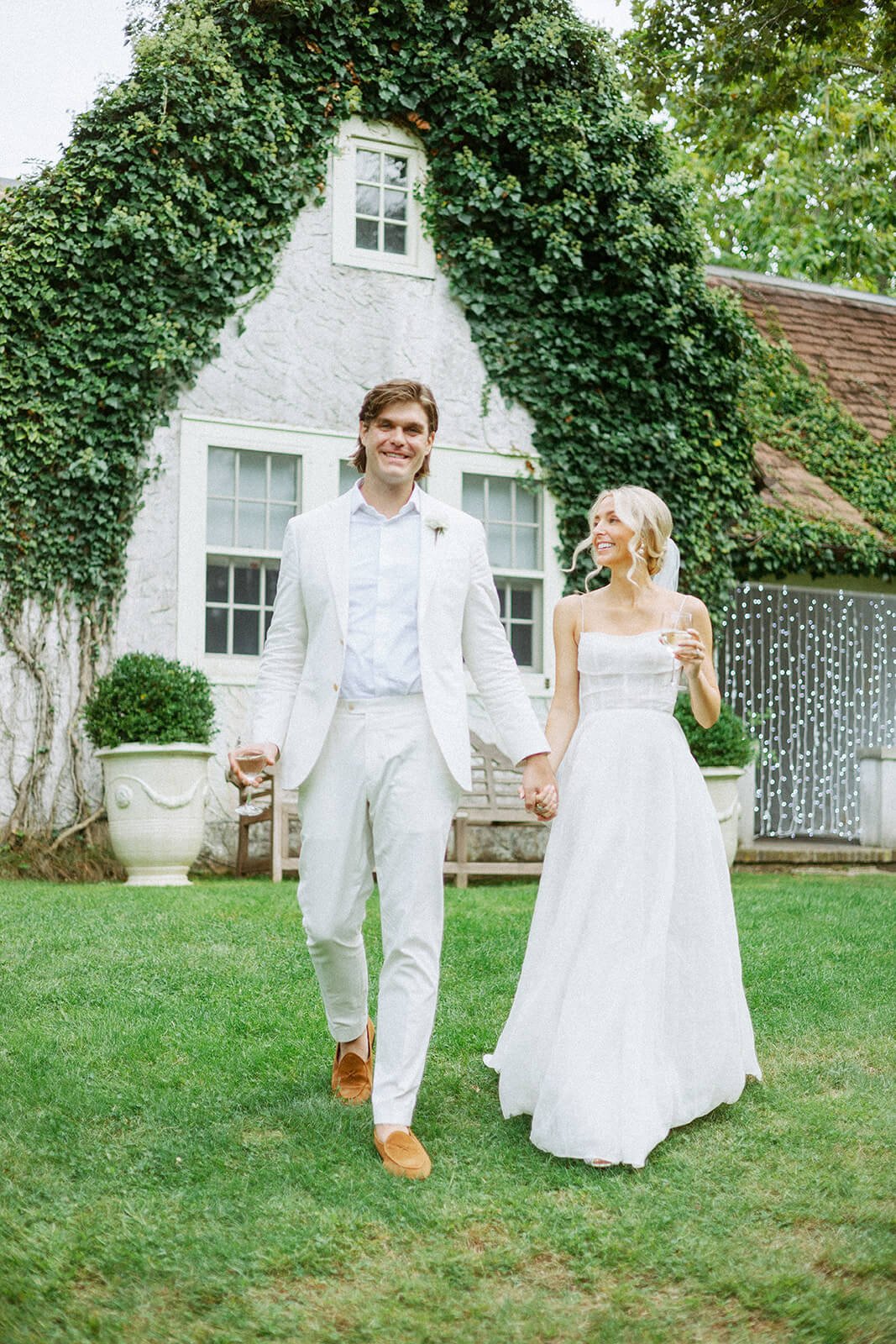 Intimate backyard wedding ceremony at a private home in Montauk, New York