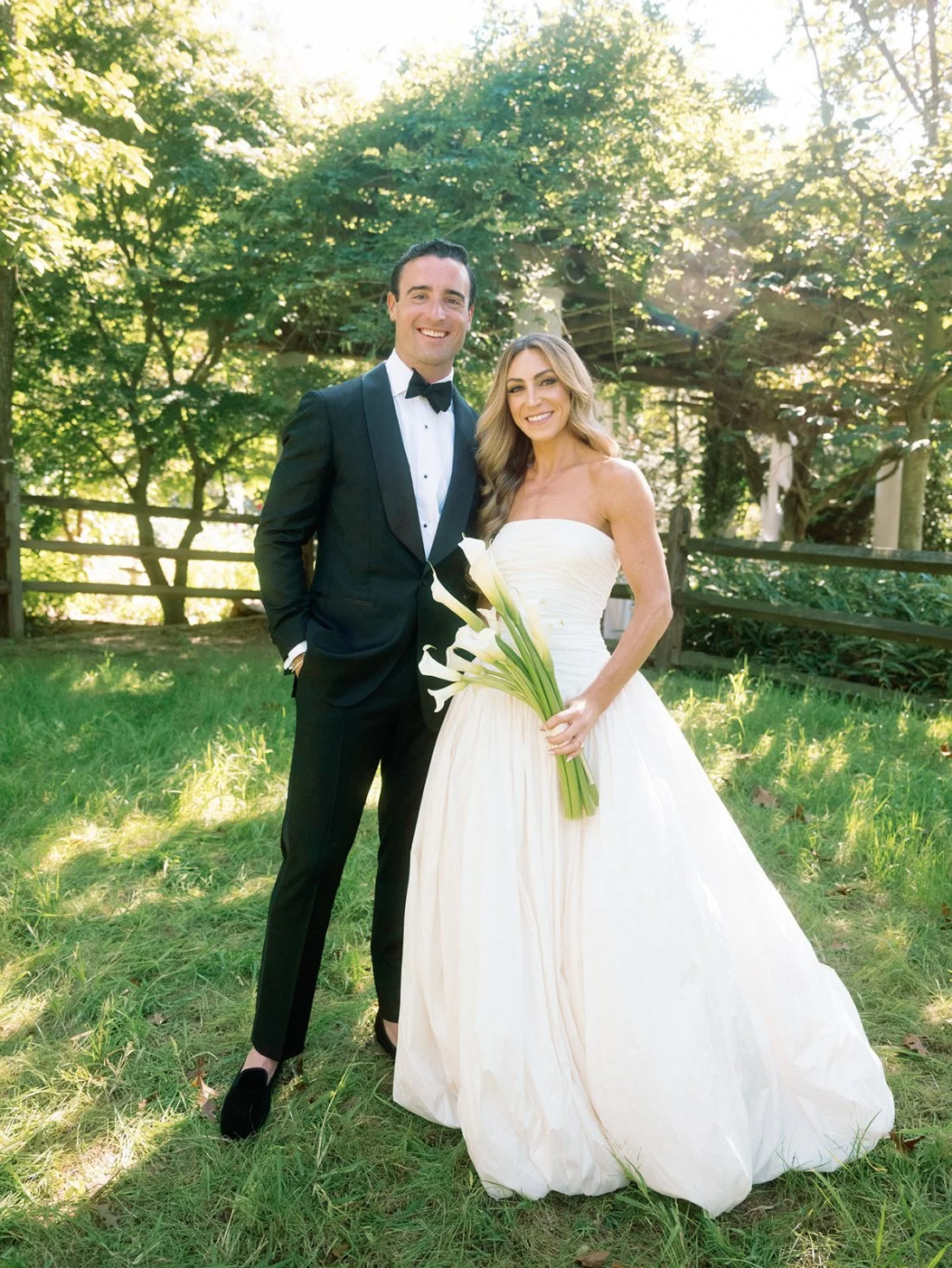 bride and groom outside of the private Hamptons wedding in New York
