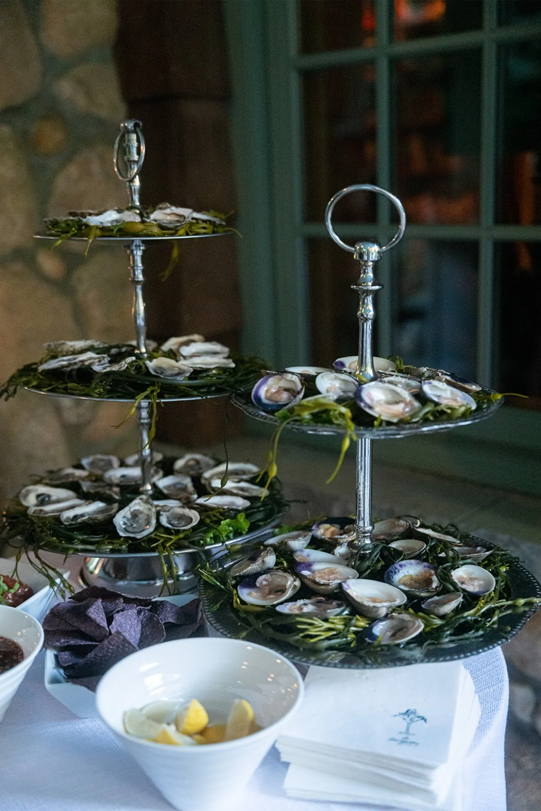 Seafood entrées beautifully plated and served during the Hamptons wedding reception.