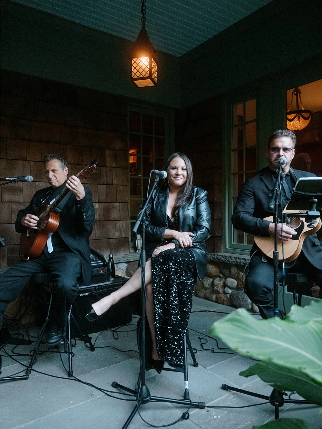 Live band performing outdoors during the evening celebration at a Hamptons wedding.