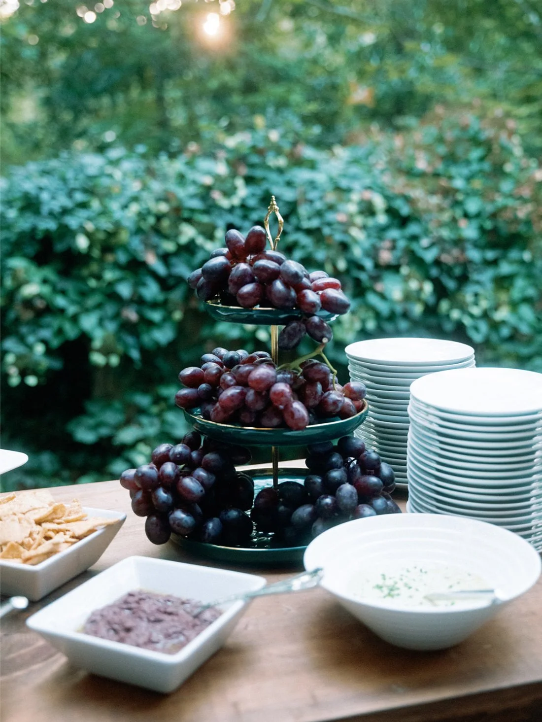 Catered dishes being prepared and displayed for guests during cocktail hour.