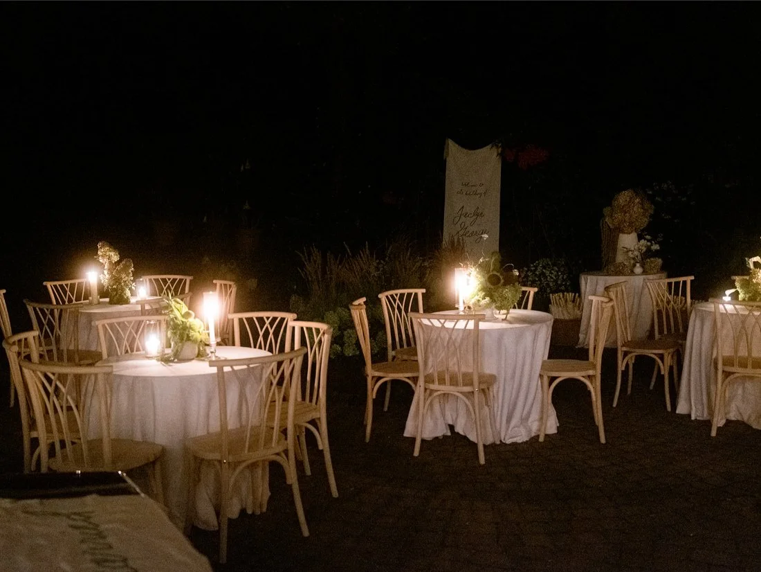 Outdoor seating area set up outside the private Water Mill home for guests to relax during the Hamptons wedding.