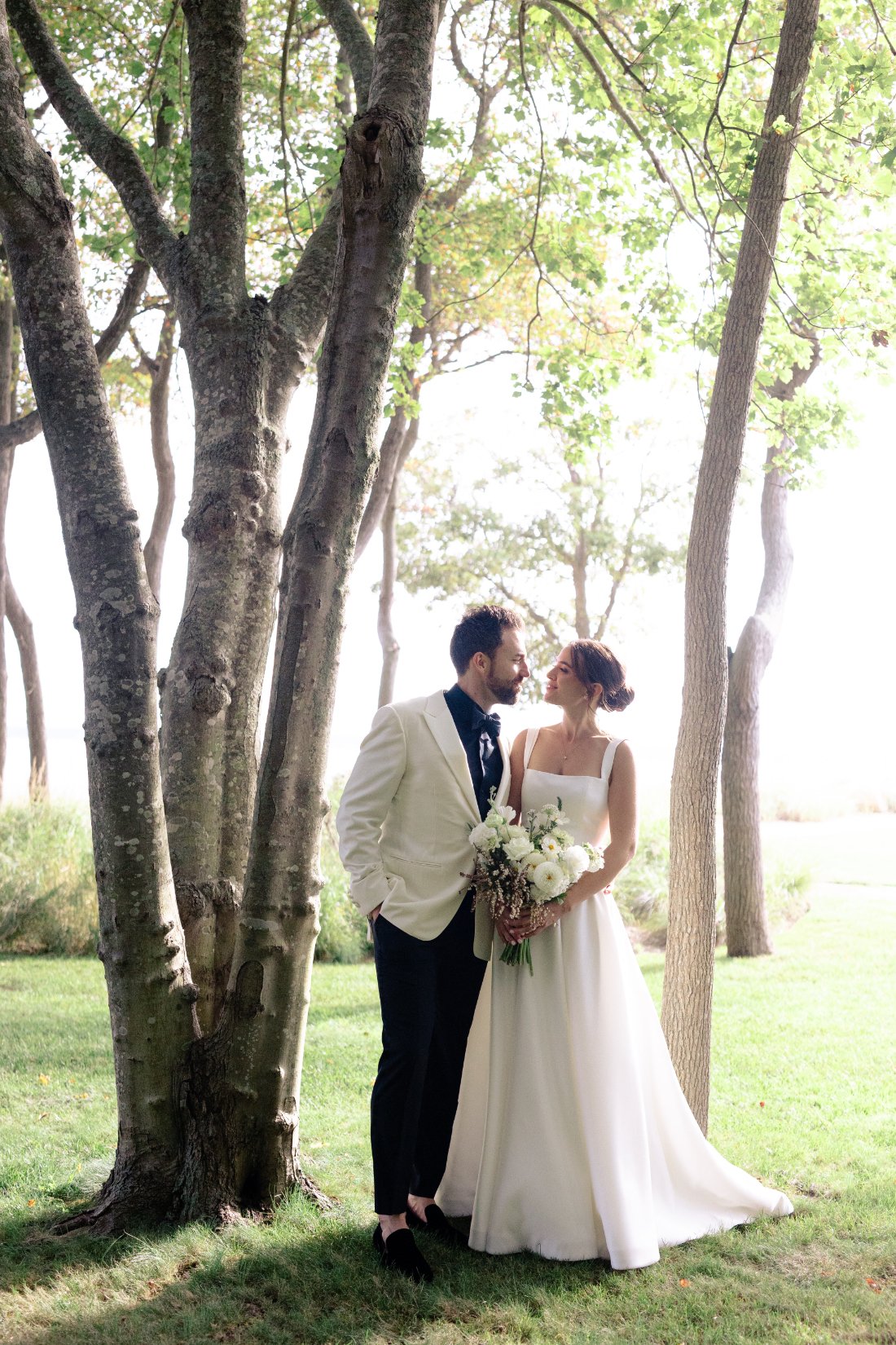 Romantic couple portrait in the trees 