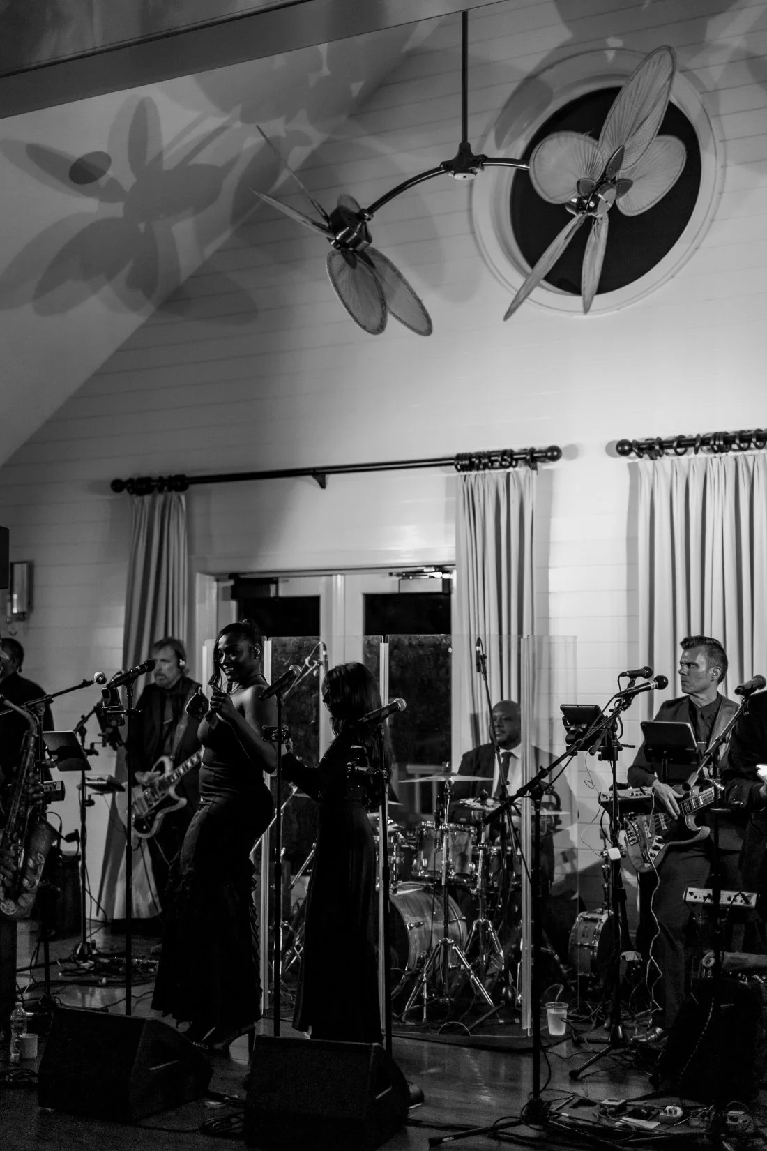 Live wedding band performing during reception at Peconic Bay Yacht Club