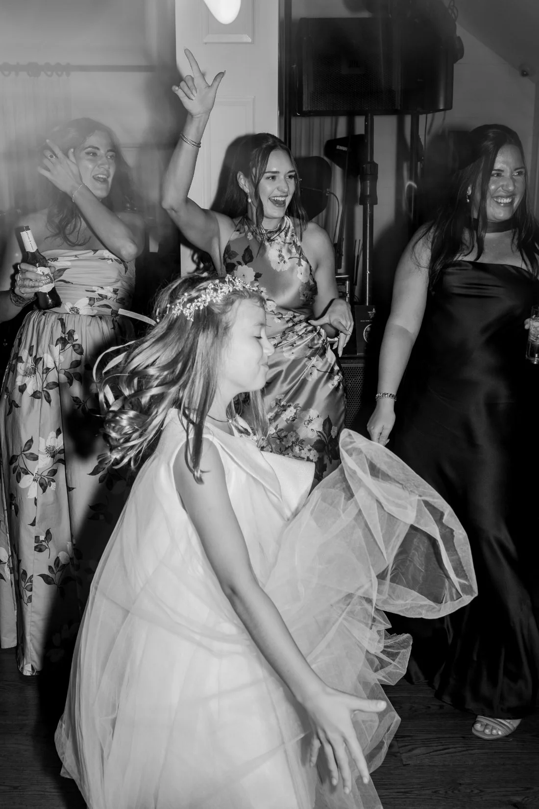 Flower girls dancing on the dance floor during Peconic Bay Yacht Club reception