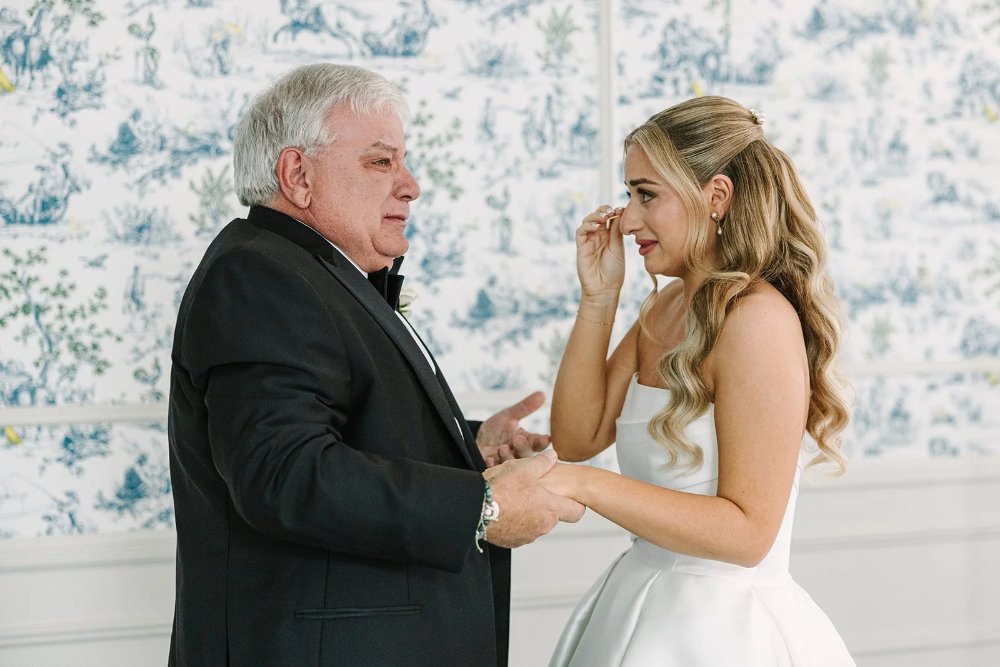 Emotional father daughter first look during a Tarrytown House Estate wedding