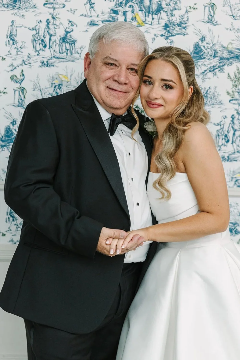 Bride and father portrait during a Tarrytown House Estate wedding with classic black tie style