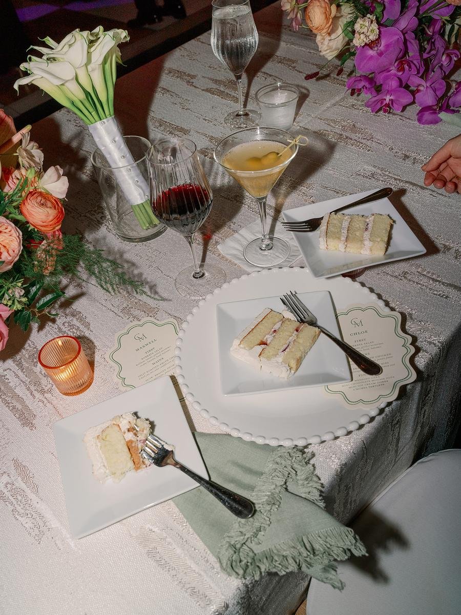 cake pieces on beautifully decorated tables 