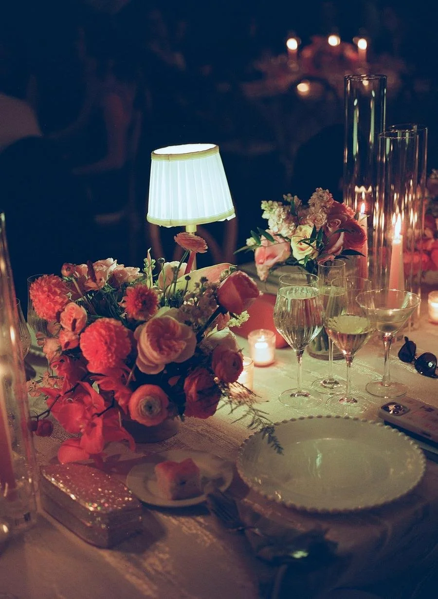 gritty late night photo of table set up at new York wedding 