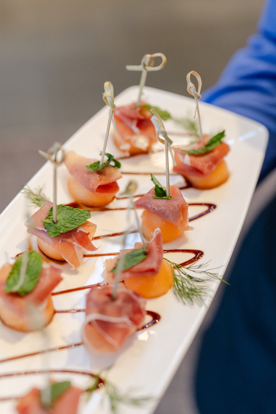 Passed appetizer being served to guests during cocktail hour.