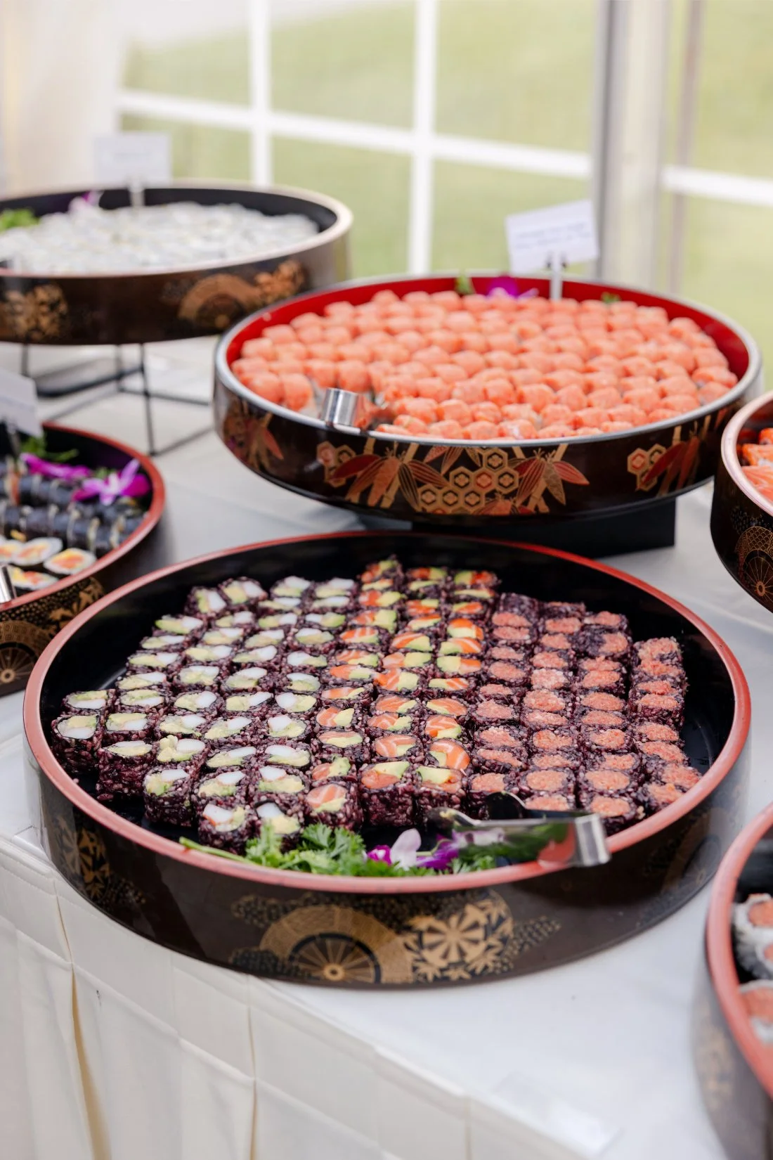 Fresh sushi station set up for guests during cocktail hour.