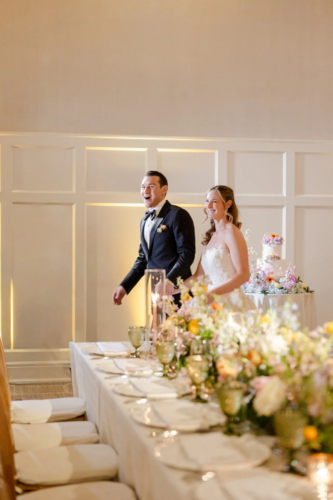 Bride and groom seeing their Quaker Ridge Golf Club wedding reception space before guests arrive.